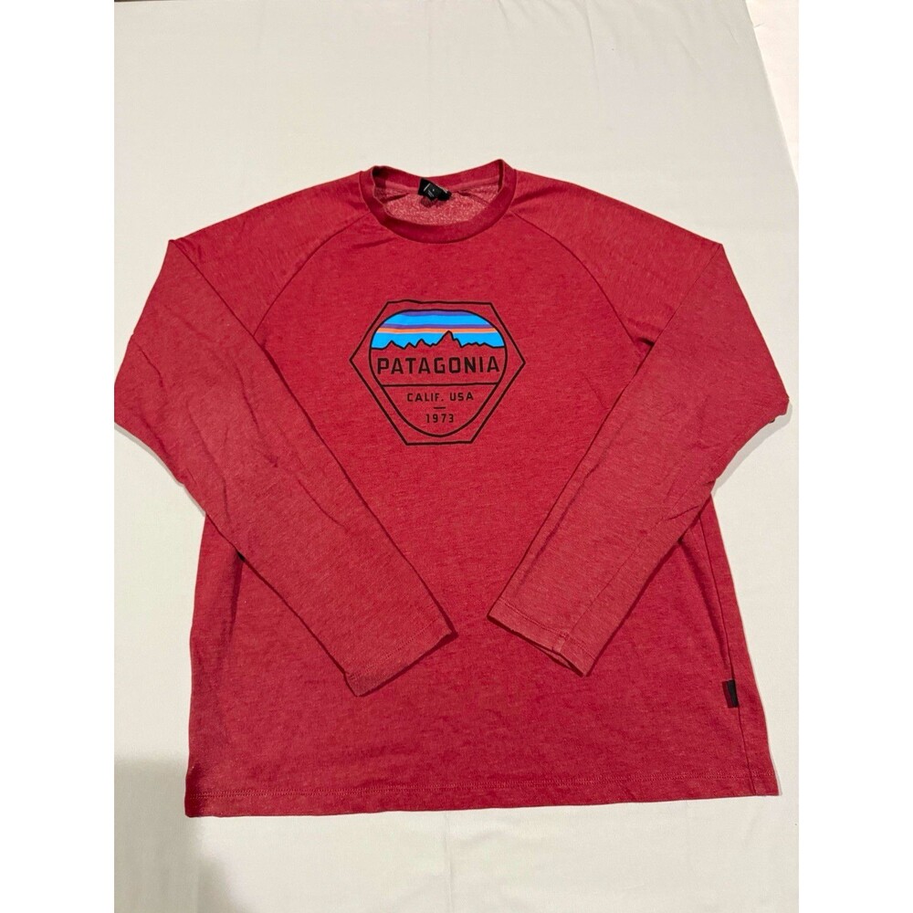 Patagonia Organic Cotton Graphic Print Crew Neck Long Sleeve T-Shirt Red L